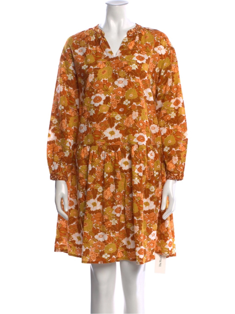 D'Ascoli Lulu Dress Orange Floral Dress 100% Cotton Print Tie Neck Handcrafted